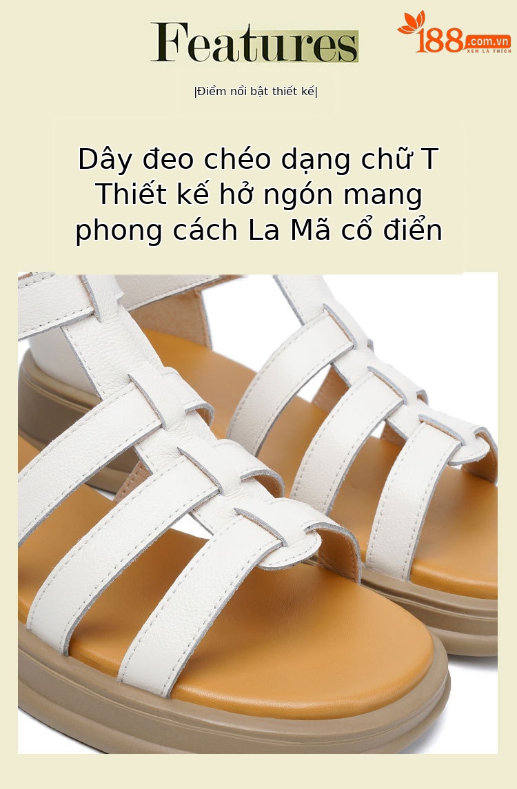 Sandal da thật quai chữ V đế dày mềm mại cho nữ — Màu đen chi tiết 3