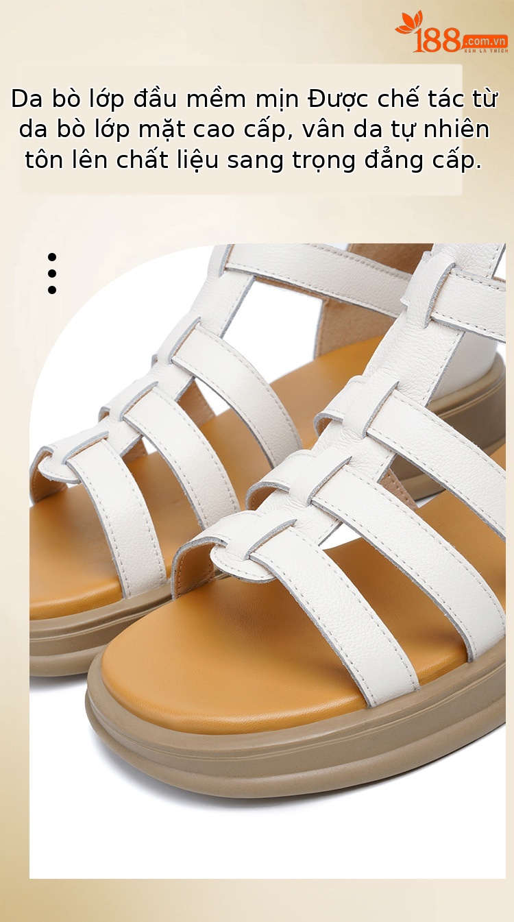 Sandal da thật quai chữ V đế dày mềm mại cho nữ — Màu đen chi tiết 6