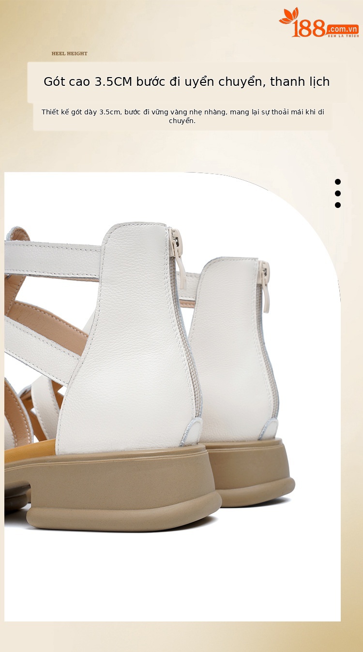 Sandal da thật quai chữ V đế dày mềm mại cho nữ — Màu đen chi tiết 7
