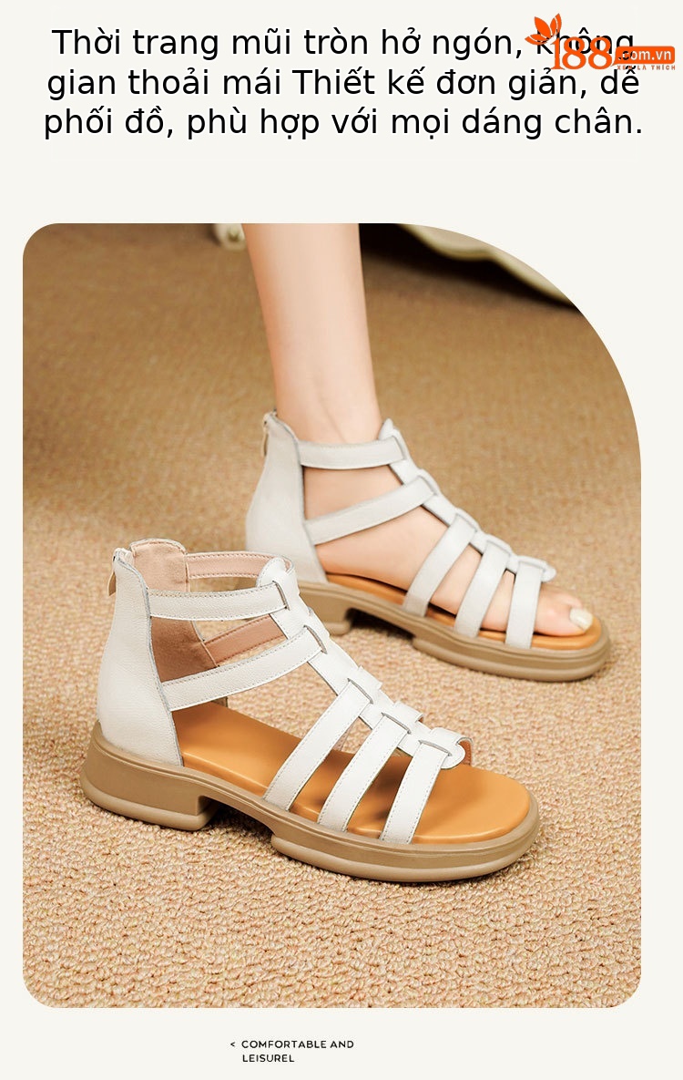 Sandal da thật quai chữ V đế dày mềm mại cho nữ — Màu đen chi tiết 15