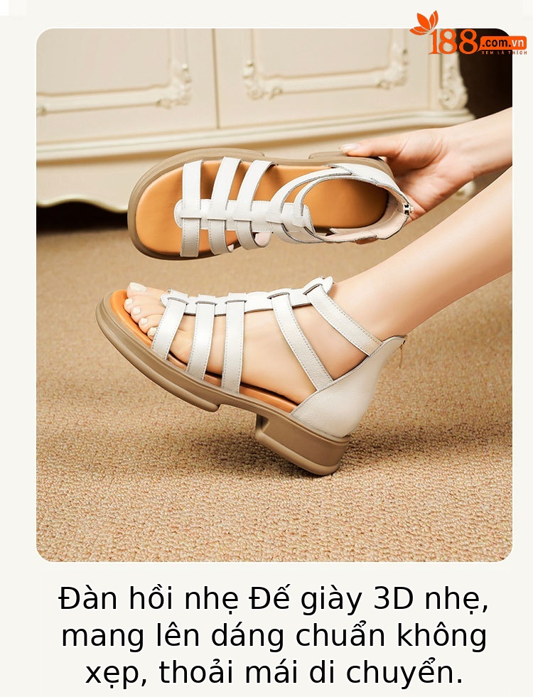 Sandal da thật quai chữ V đế dày mềm mại cho nữ — Màu đen chi tiết 19