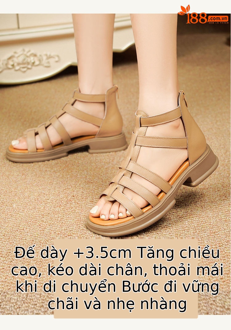 Sandal da thật quai chữ V đế dày mềm mại cho nữ — Màu đen chi tiết 21