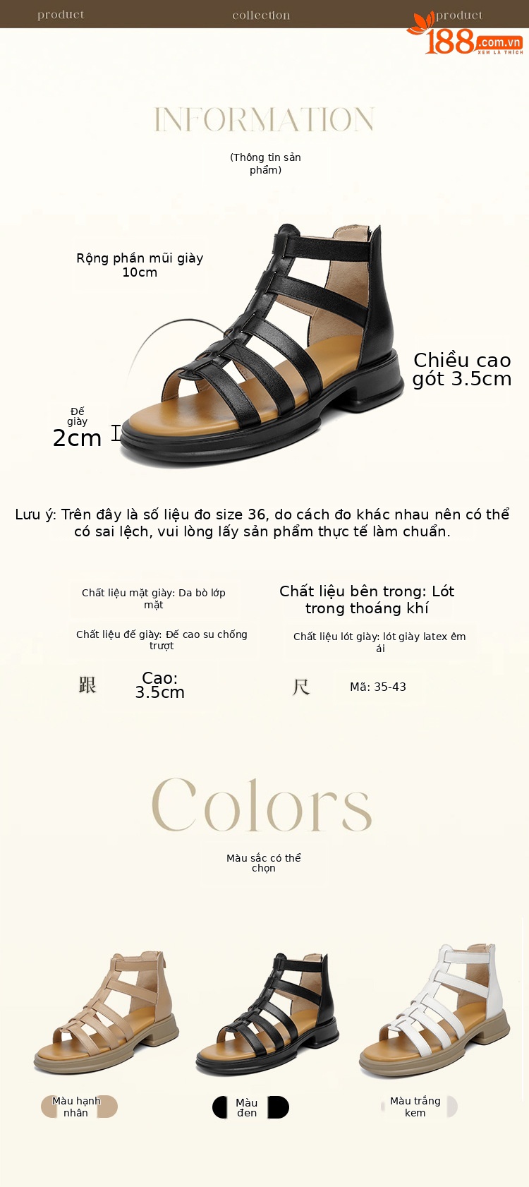 Sandal da thật quai chữ V đế dày mềm mại cho nữ — Màu đen chi tiết 5