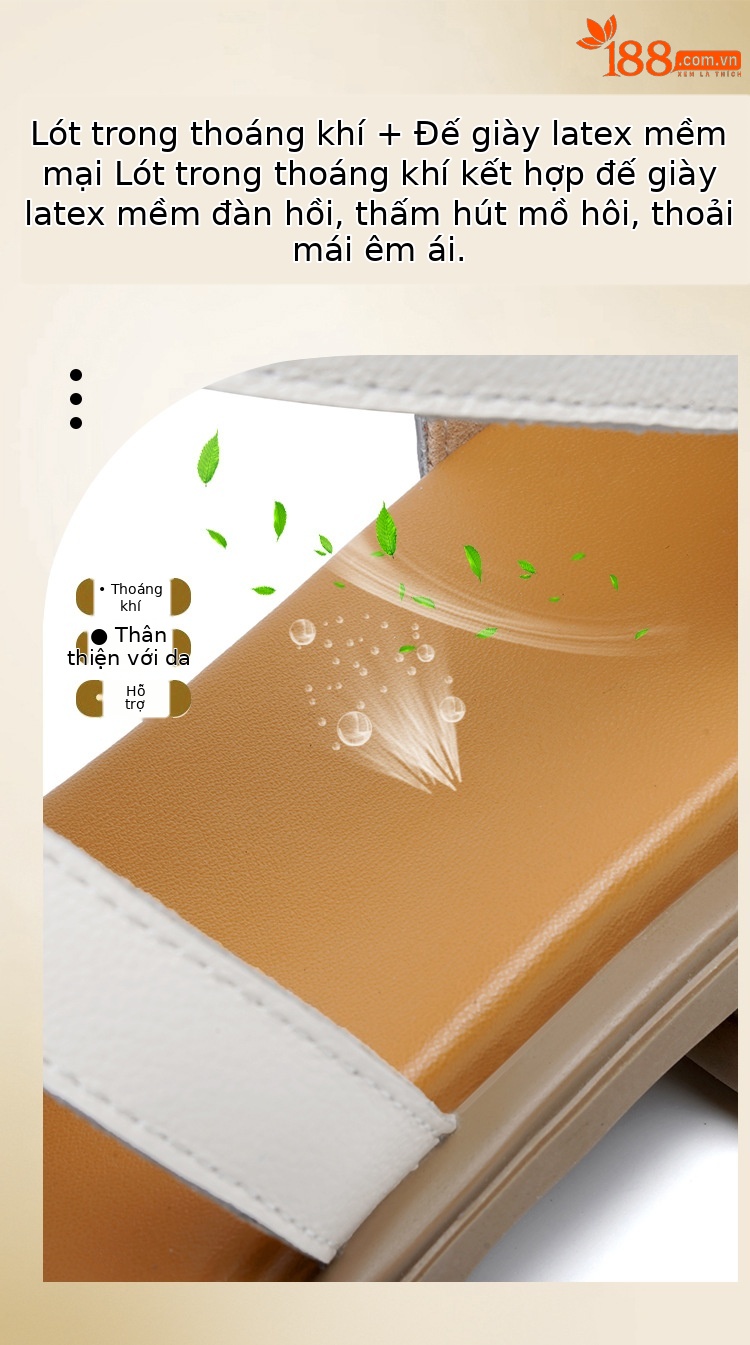 Sandal da thật quai chữ V đế dày mềm mại cho nữ — Màu đen chi tiết 8