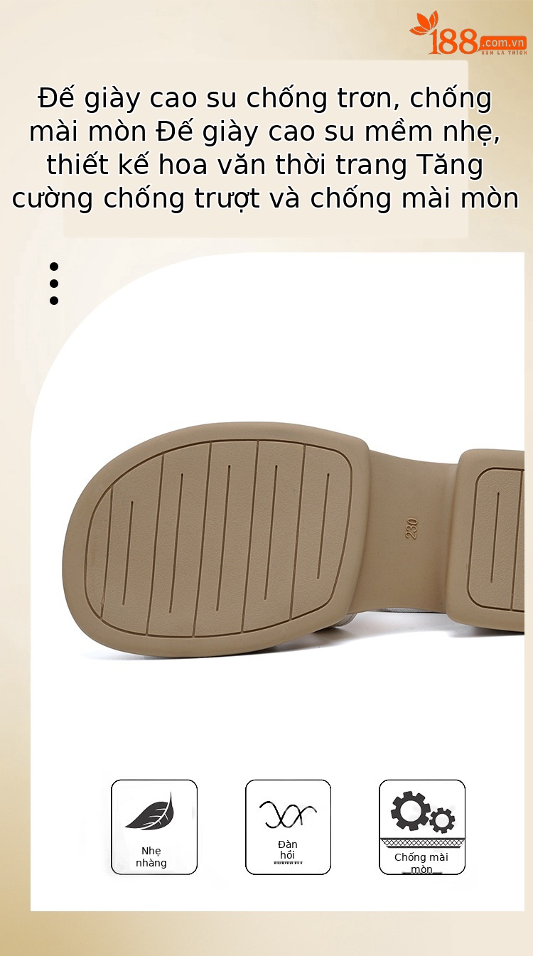 Sandal da thật quai chữ V đế dày mềm mại cho nữ — Màu đen chi tiết 10