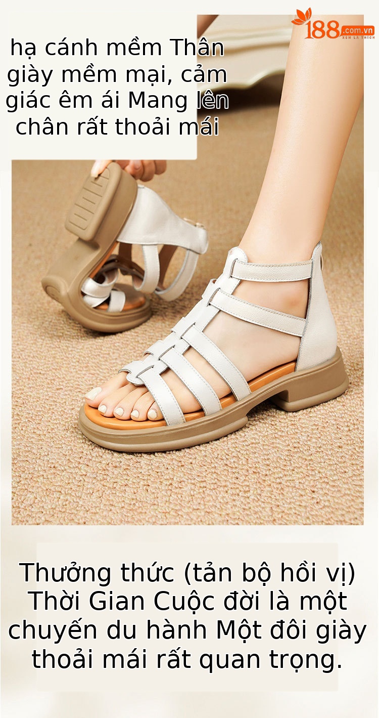Sandal da thật quai chữ V đế dày mềm mại cho nữ — Màu đen chi tiết 17