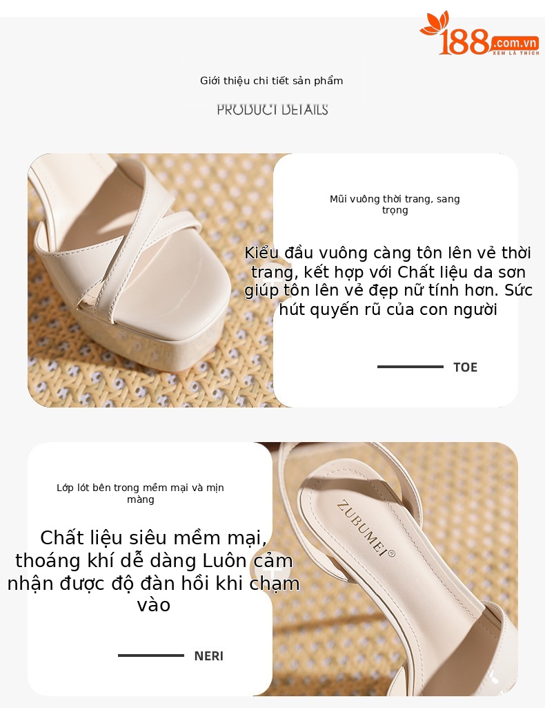 Giày cao gót hở mũi nữ gót nhọn đế chống thấm nước — Đỏ rượu chi tiết 2