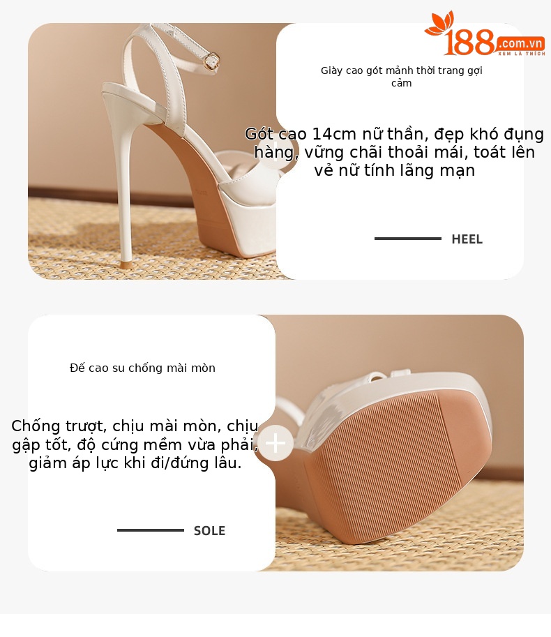 Giày cao gót hở mũi nữ gót nhọn đế chống thấm nước — Đỏ rượu chi tiết 3