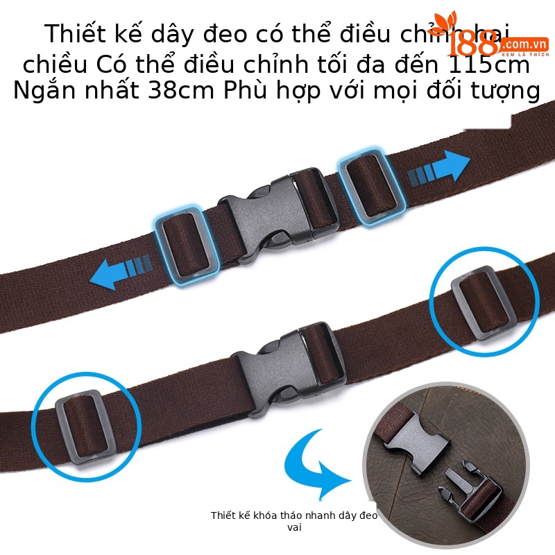 Túi đeo ngực nam da bò cao cấp phong cách cổ điển, đa năng, phù hợp đi làm và ngoài trời — Màu cà phê