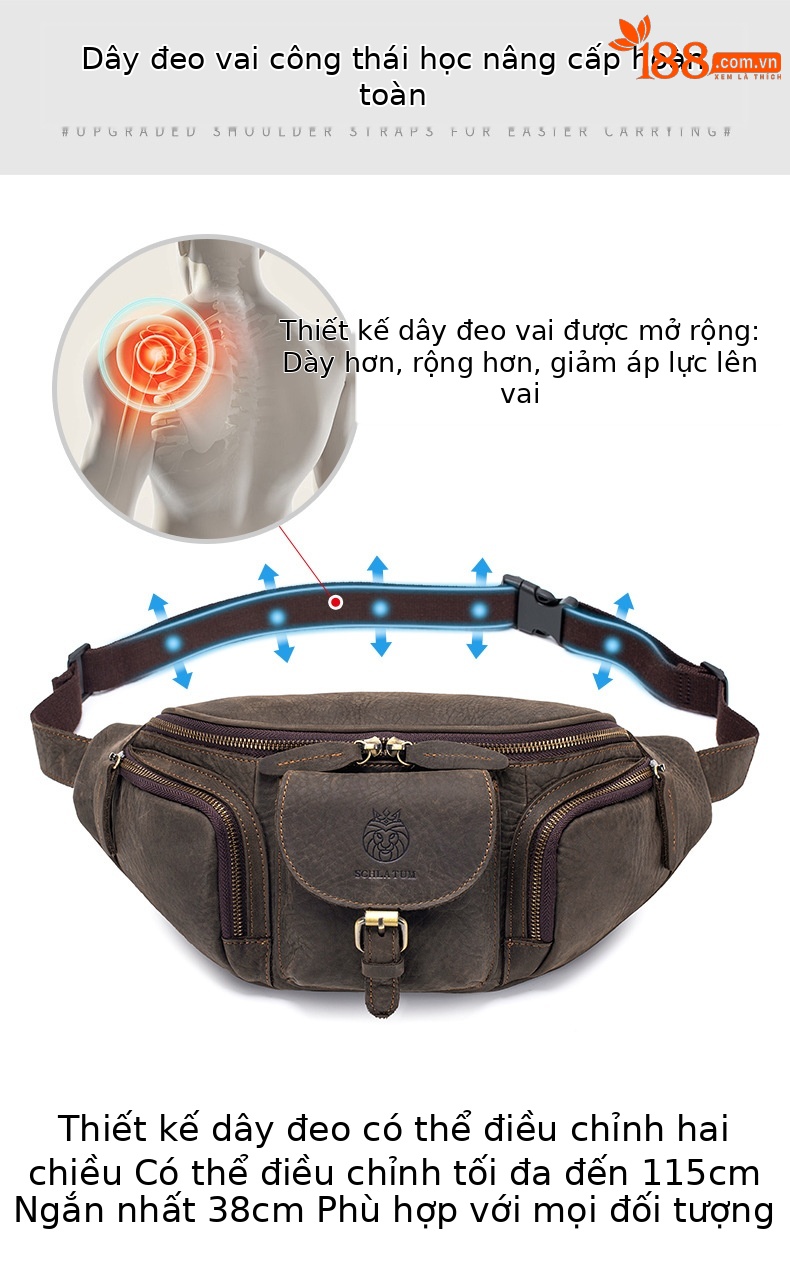 Túi đeo ngực nam da bò cao cấp phong cách cổ điển, đa năng, phù hợp đi làm và ngoài trời — Màu cà phê chi tiết 5