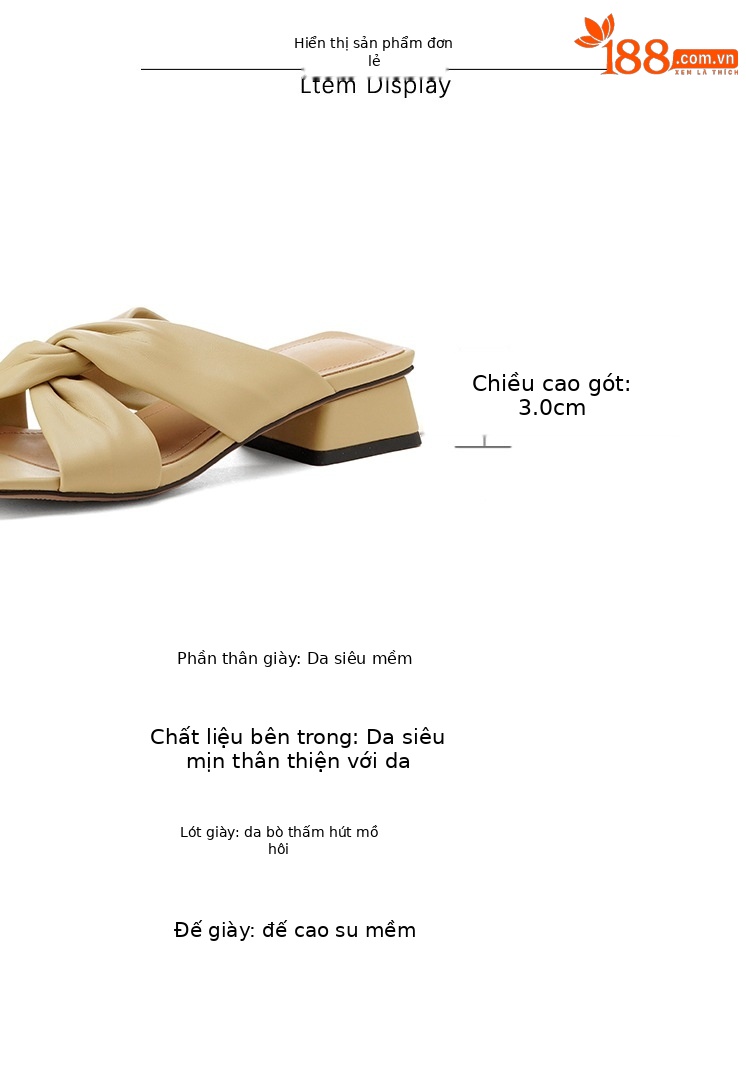 Dép sandal nữ quai chéo xếp ly mũi vuông gót thấp dày mùa hè 2025 — màu xanh nhạt, màu vàng nhạt chi tiết 2