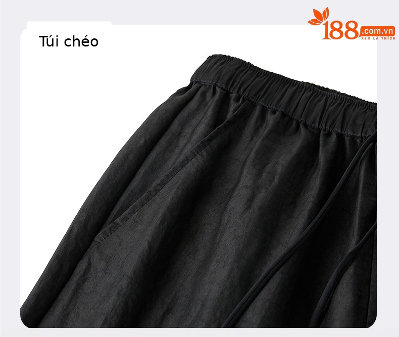 Quần dài nam lụa dâu tằm dáng rộng vintage mỏng nhẹ mùa hè — JR8868 màu đen chi tiết 12