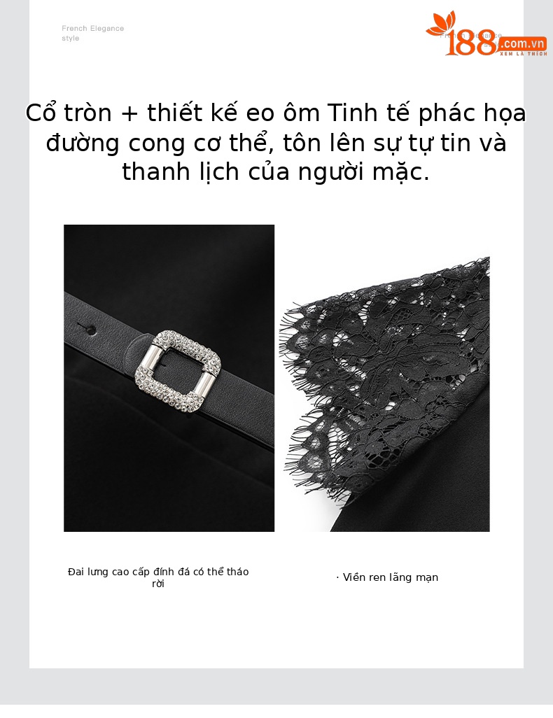 Váy đuôi cá ren móc hoa khâu phối thanh lịch đi làm — Màu đen chi tiết 5