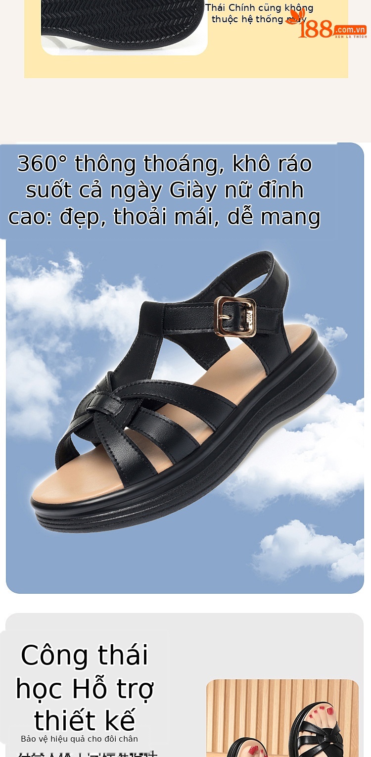 Sandal da bò nữ đế bệt mềm chống trượt — đen chi tiết 3