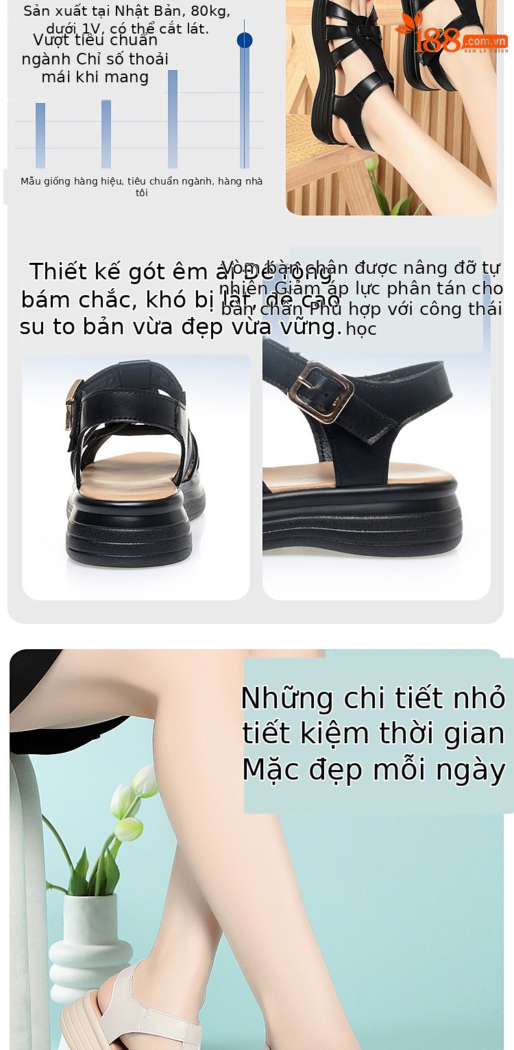 Sandal da bò nữ đế bệt mềm chống trượt — đen chi tiết 4