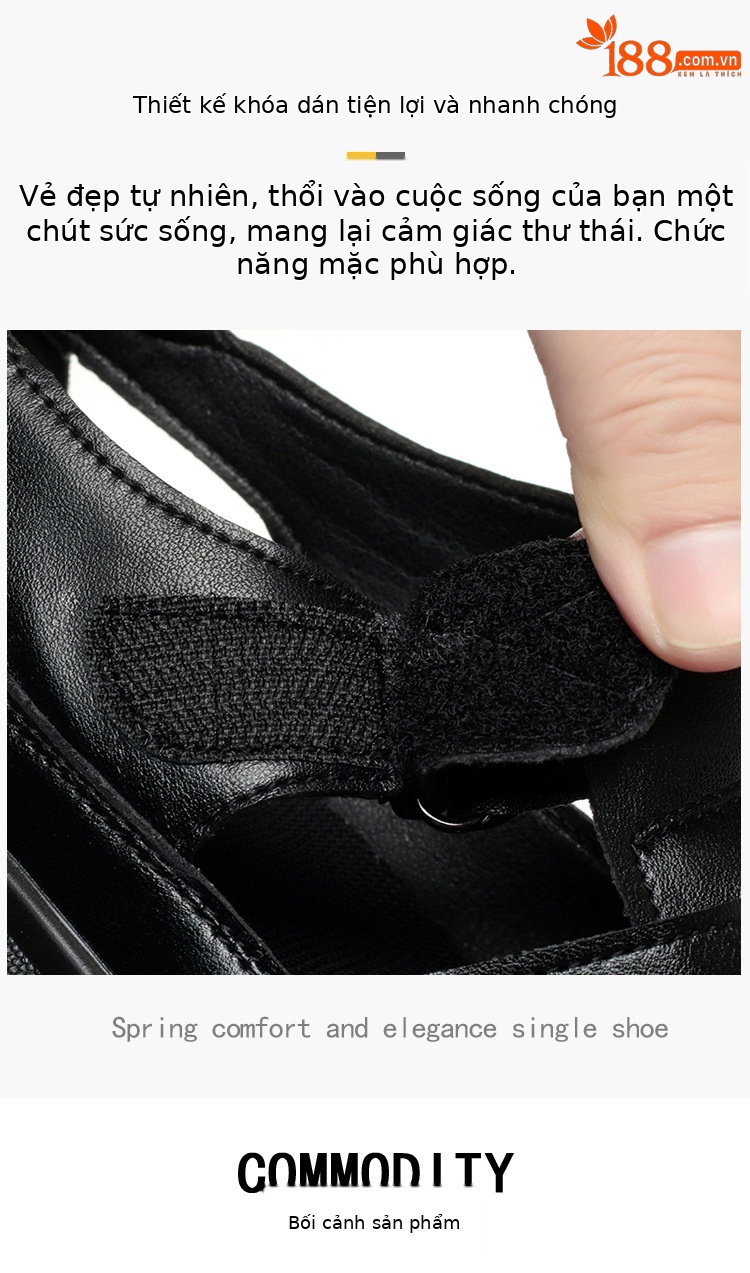 Dép sandal nữ da thật mũi kín quai chữ V đế dày — đen chi tiết 7