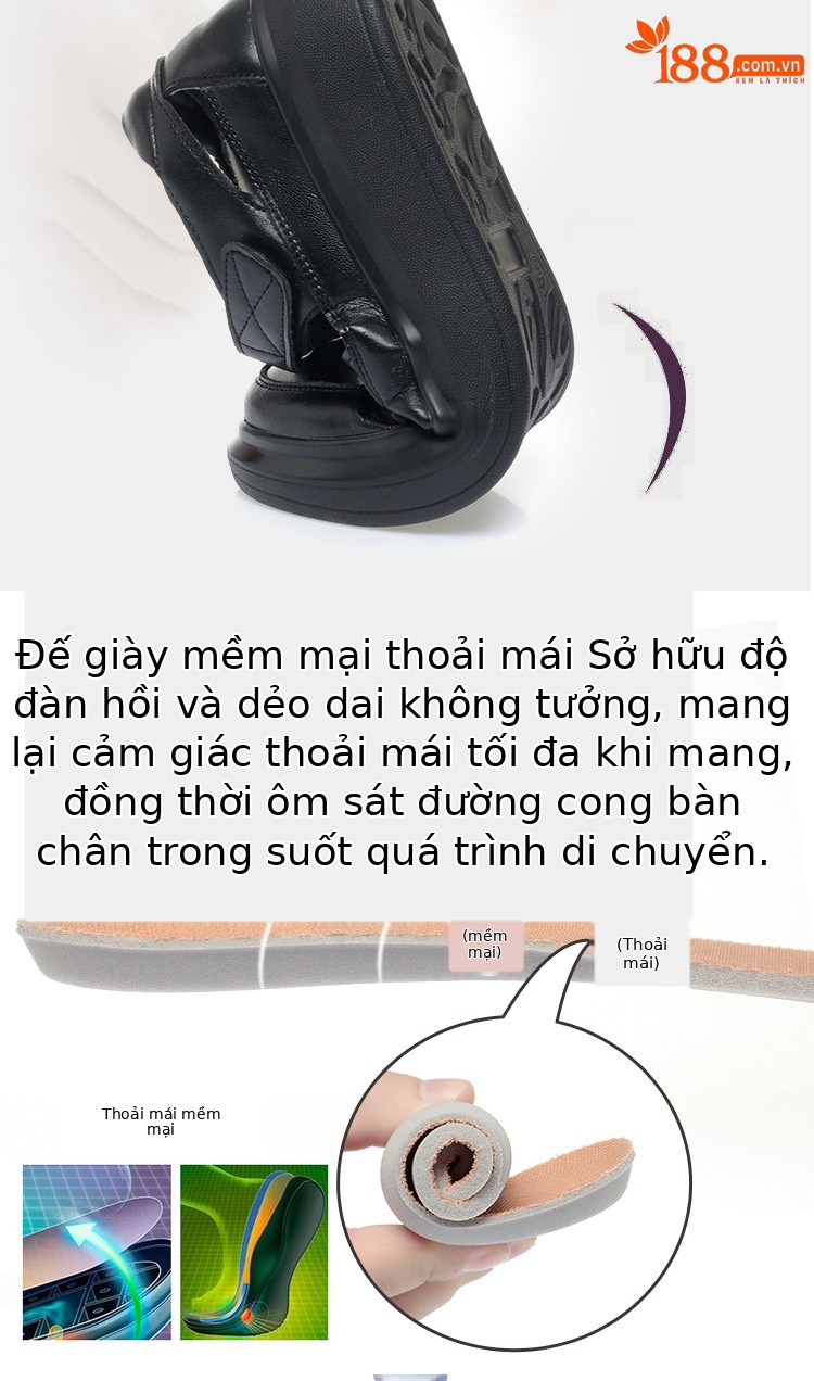 Dép sandal nữ da thật mũi kín quai chữ V đế dày — đen chi tiết 3