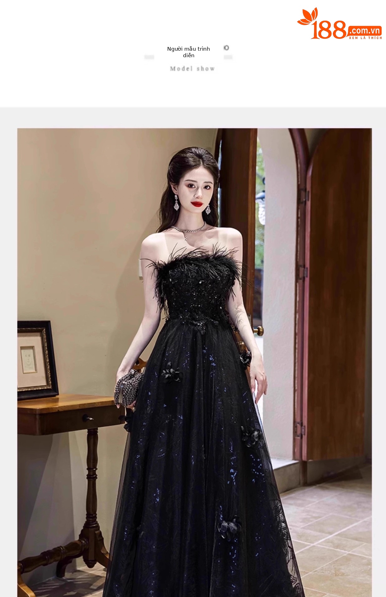 Váy dạ hội quây dáng suông midi chất satin mềm mại — đen chi tiết 6