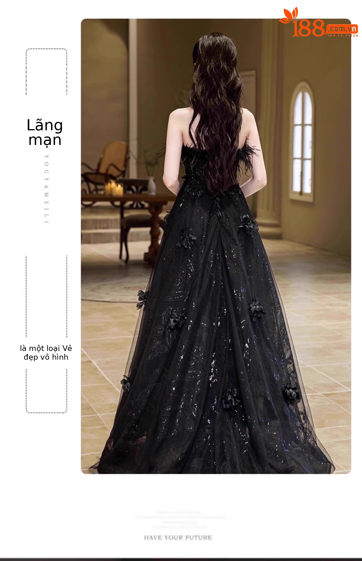 Váy dạ hội quây dáng suông midi chất satin mềm mại — đen chi tiết 11