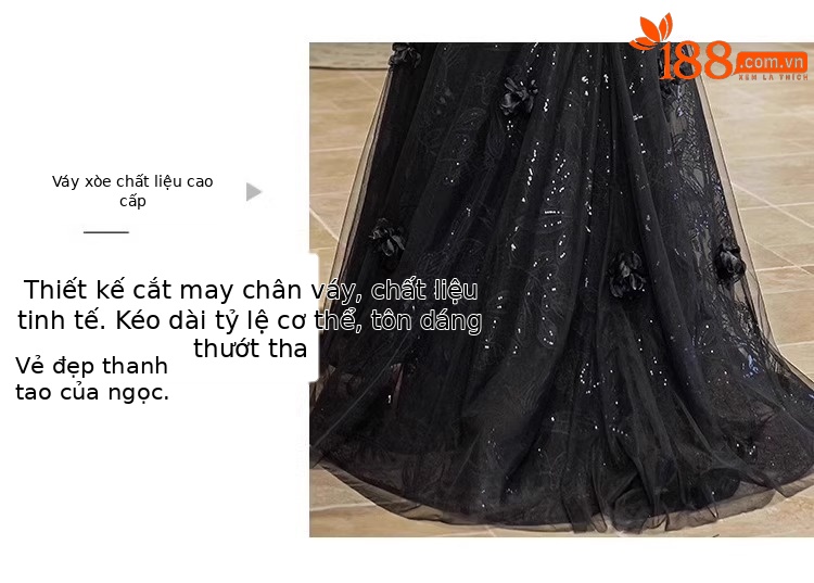 Váy dạ hội quây dáng suông midi chất satin mềm mại — đen chi tiết 22