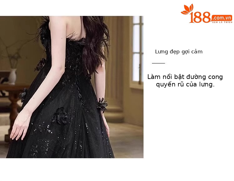 Váy dạ hội quây dáng suông midi chất satin mềm mại — đen chi tiết 23