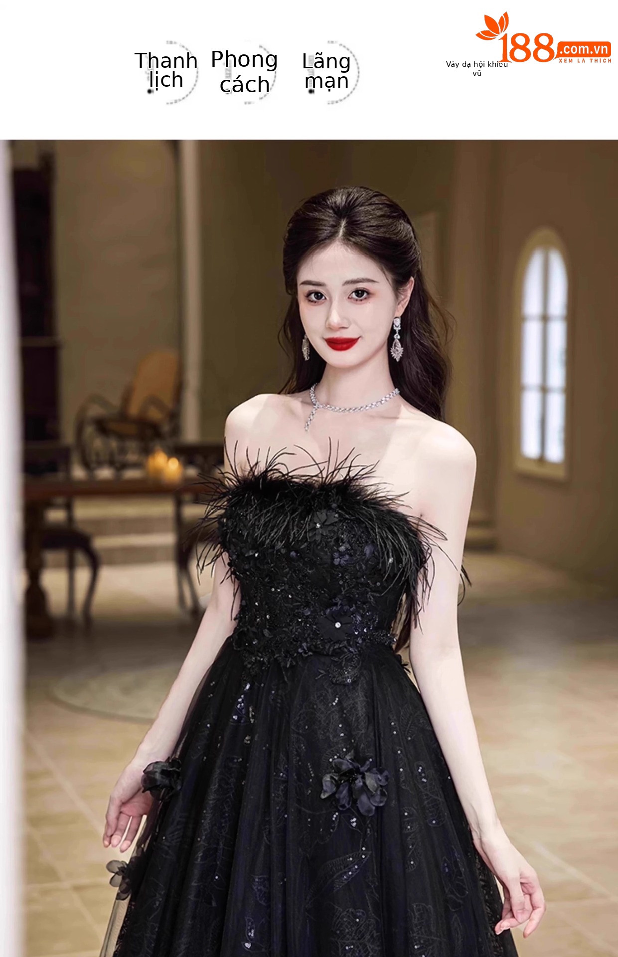 Váy dạ hội quây dáng suông midi chất satin mềm mại — đen chi tiết 15