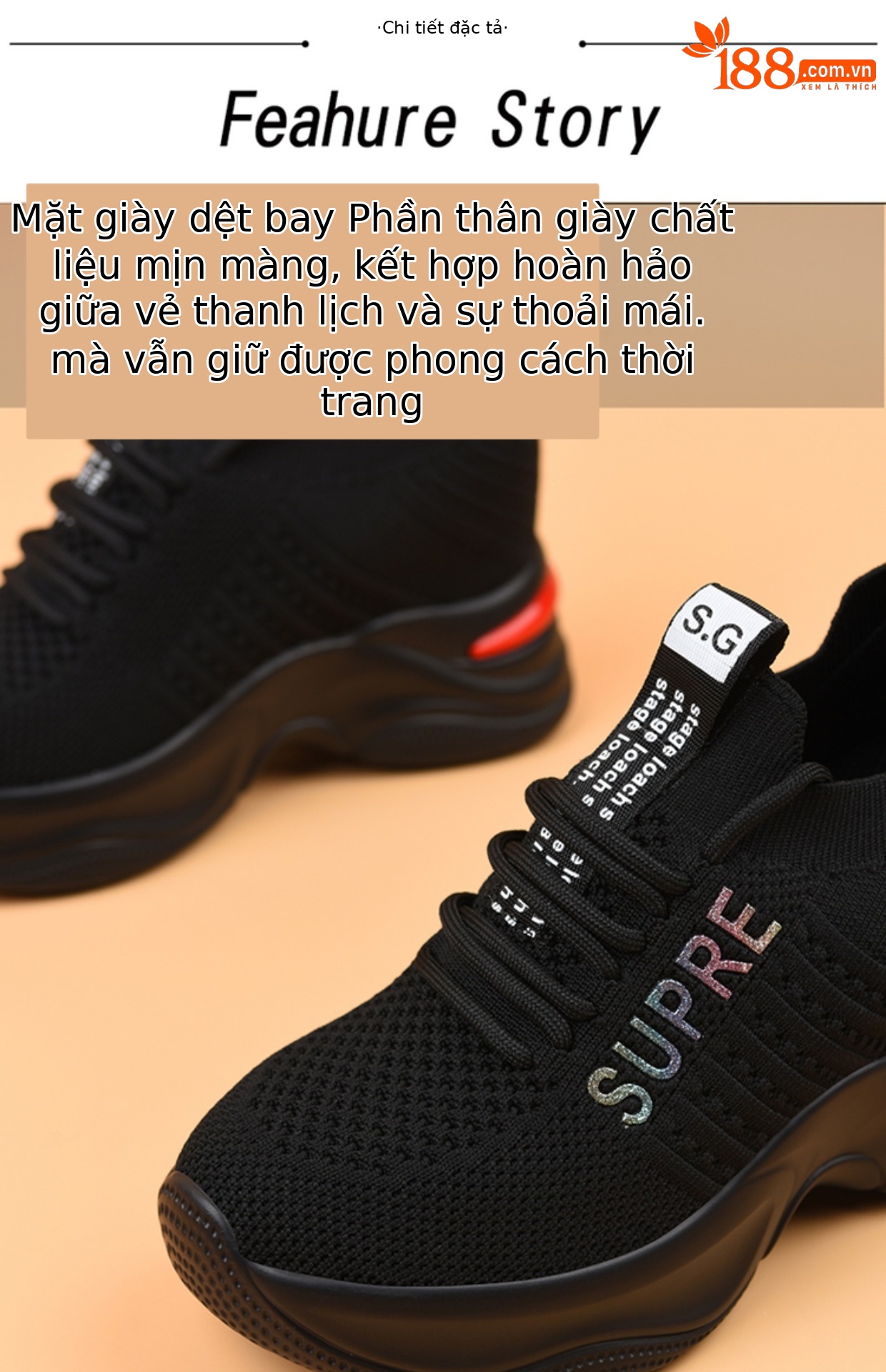 Giày sneaker nữ đế dày tăng chiều cao thoáng khí 2025 — LJ 9113 màu đỏ, LJ 9125 đen trắng thoáng mát phong cách mùa hè, LJ 8117 màu đen, JST 10115 đen đỏ chi tiết 5