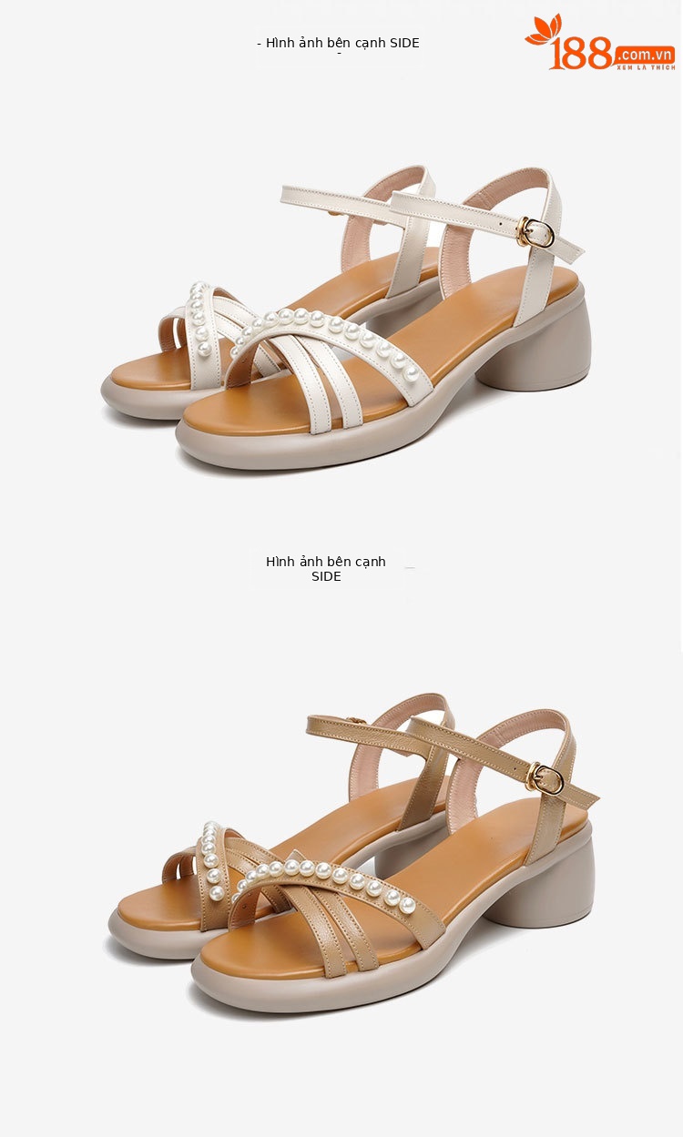 Sandal nữ da thật gót vuông cao đế mềm quai ngang — Màu đen chi tiết 25