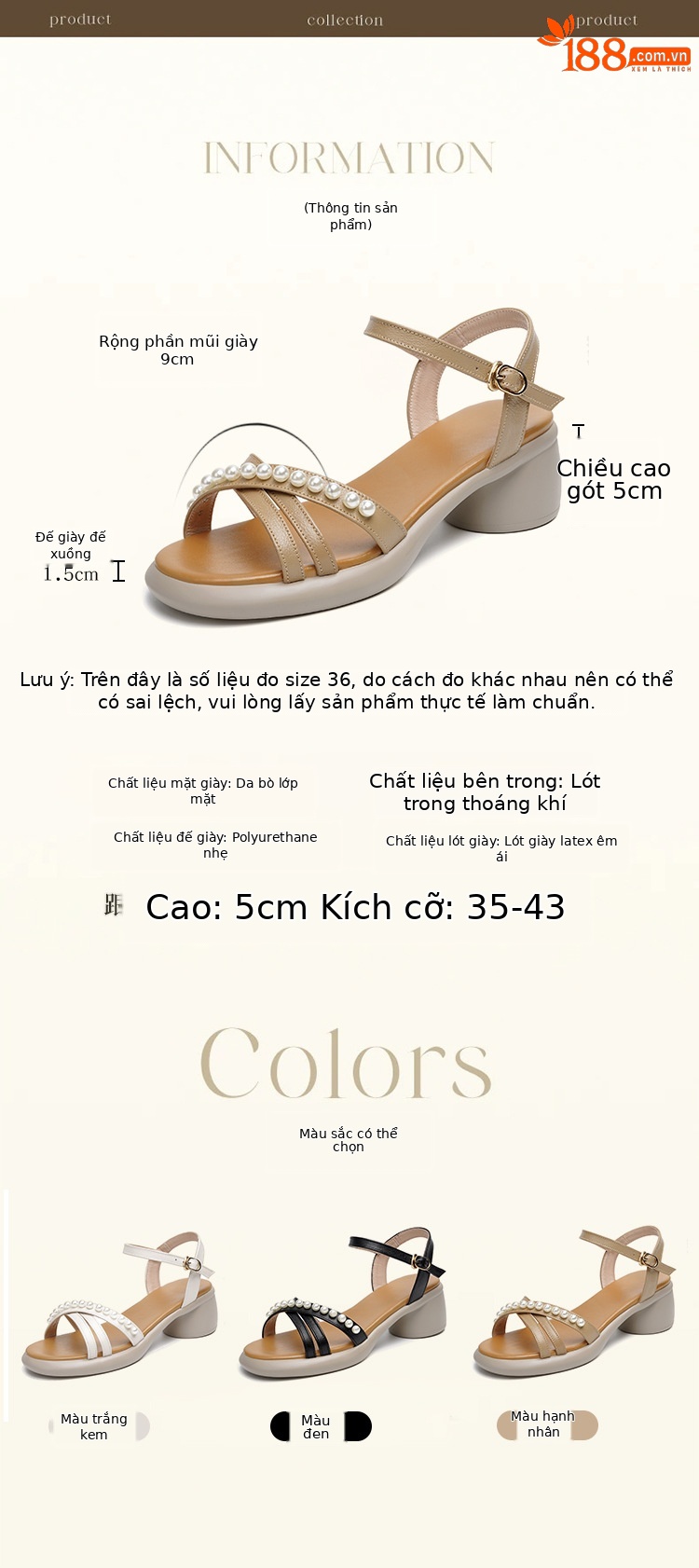 Sandal nữ da thật gót vuông cao đế mềm quai ngang — Màu đen chi tiết 6