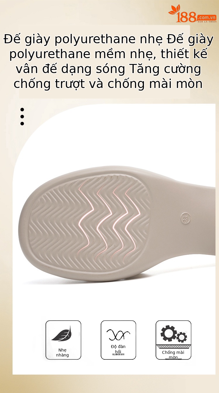 Sandal nữ da thật gót vuông cao đế mềm quai ngang — Màu đen chi tiết 11