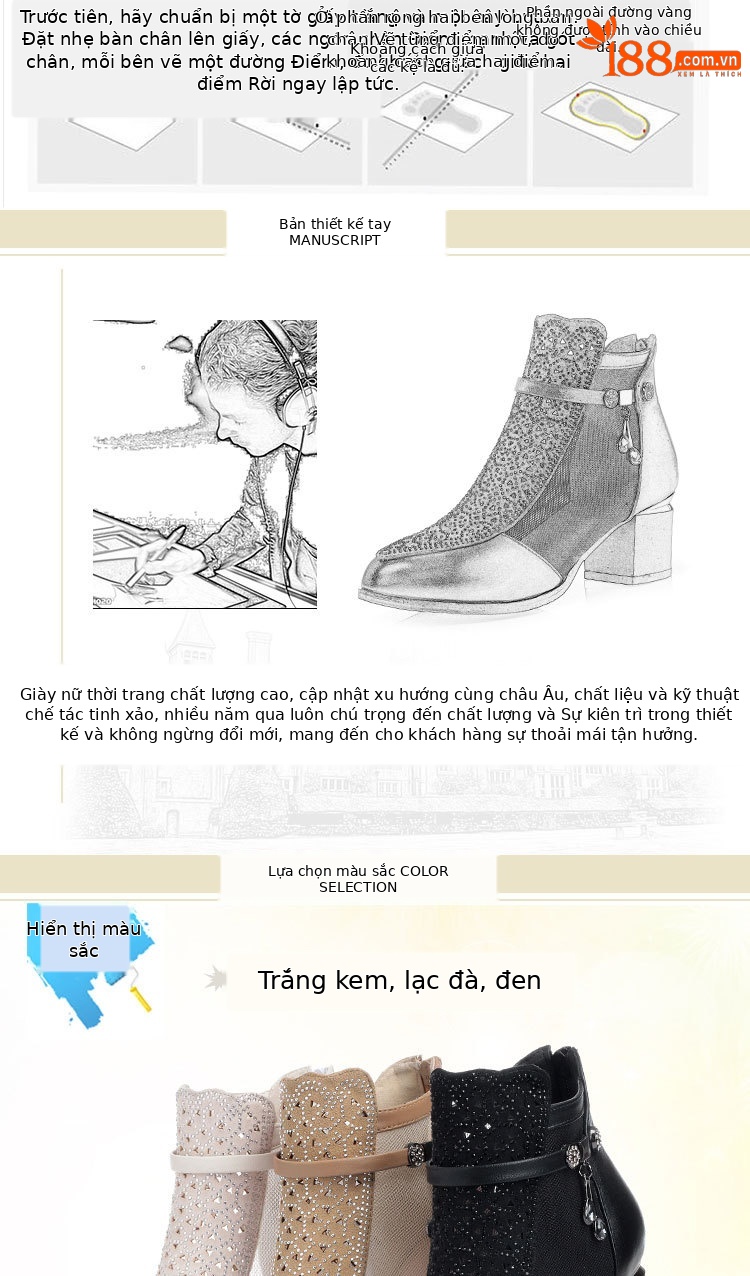 Giày boot nữ cổ thấp da thật lưới thoáng khí gót dày — đen chi tiết 1
