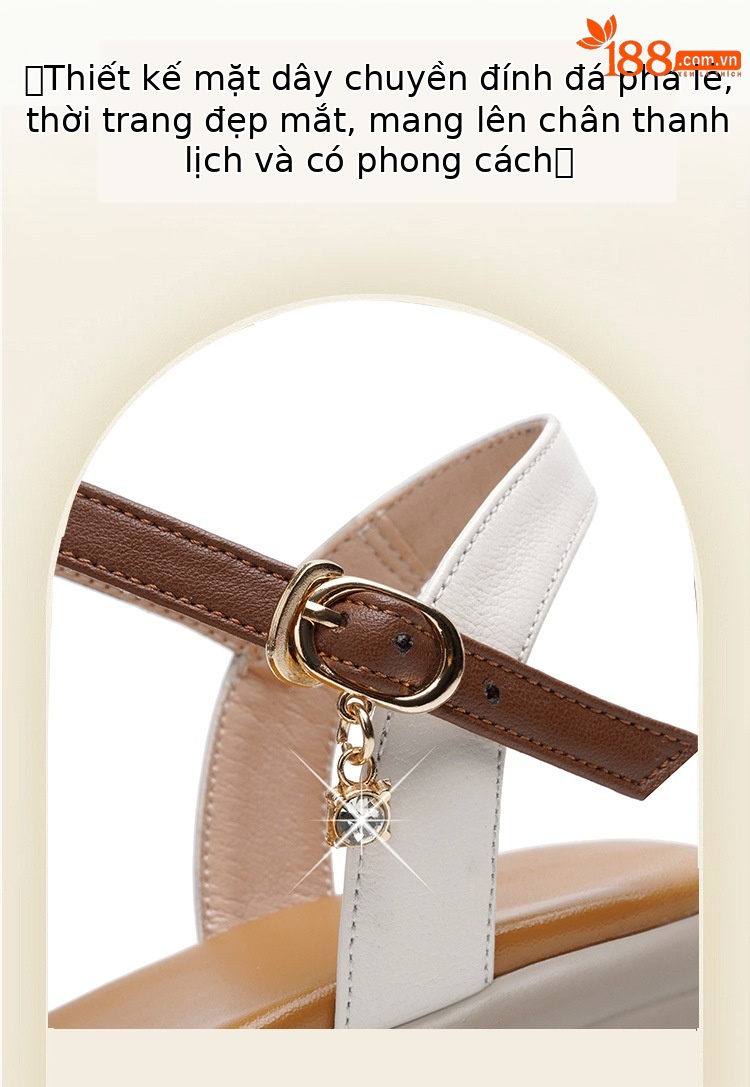 Sandal cao gót nữ da thật đế dày thoải mái mùa hè — Màu đen chi tiết 4