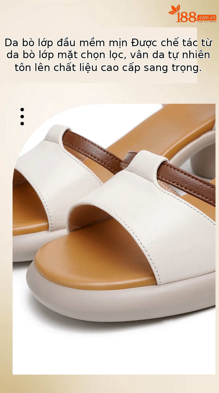 Sandal cao gót nữ da thật đế dày thoải mái mùa hè — Màu đen chi tiết 7