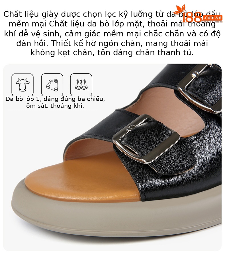 Dép quai hậu miệng cá nữ da mềm đế bệt đi biển mùa hè — nâu chi tiết 7