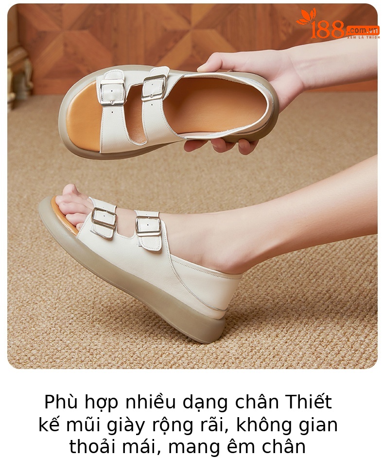 Dép quai hậu miệng cá nữ da mềm đế bệt đi biển mùa hè — nâu chi tiết 13
