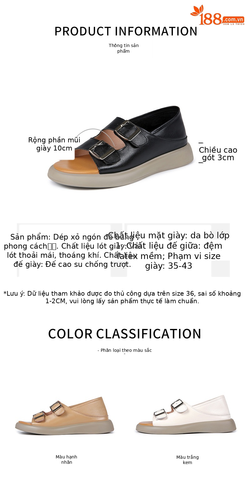 Dép quai hậu miệng cá nữ da mềm đế bệt đi biển mùa hè — nâu chi tiết 5