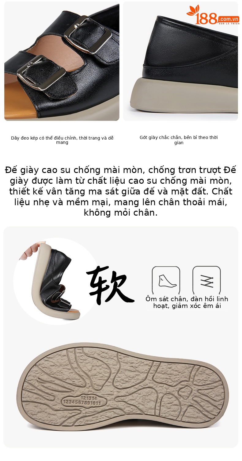 Dép quai hậu miệng cá nữ da mềm đế bệt đi biển mùa hè — nâu chi tiết 9