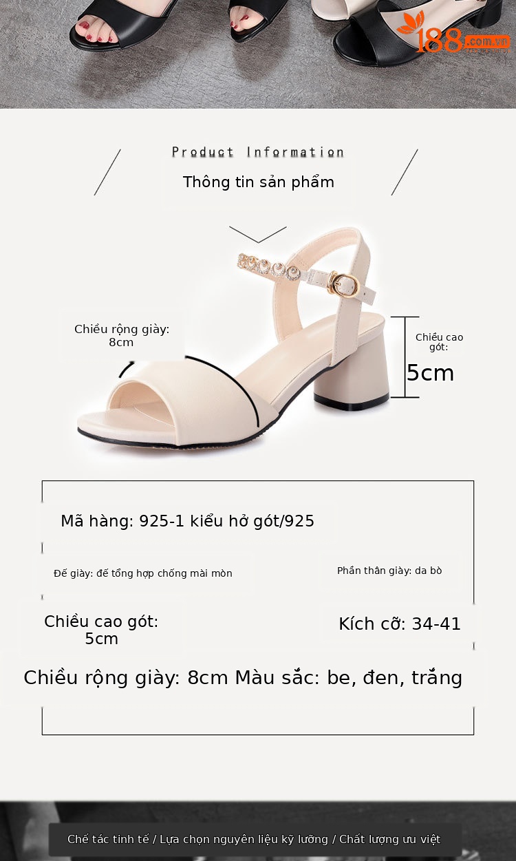 Dép nữ mùa hè đế xuồng chunky, kiểu cá mẹ đế mềm êm chân — Màu đen (gói 925 và gót chân) chi tiết 1