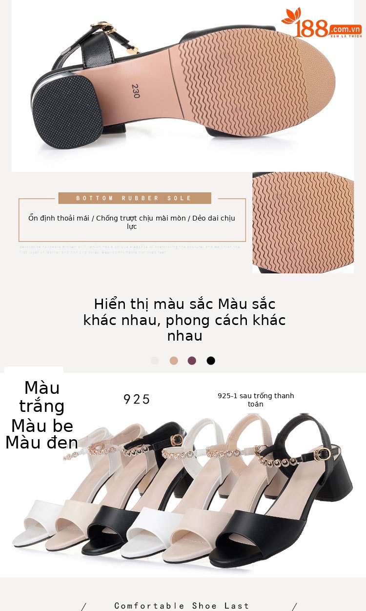 Dép nữ mùa hè đế xuồng chunky, kiểu cá mẹ đế mềm êm chân — Màu đen (gói 925 và gót chân) chi tiết 4
