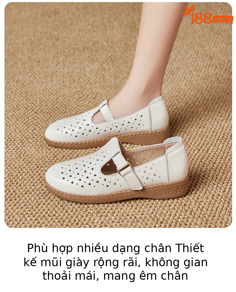 Dép sandal nữ da thật đế mềm thoáng khí, giày lỗ mùa hè — Đỏ rượu chi tiết 11