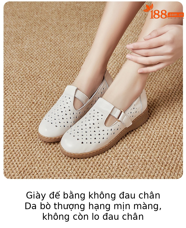 Dép sandal nữ da thật đế mềm thoáng khí, giày lỗ mùa hè — Đỏ rượu chi tiết 13