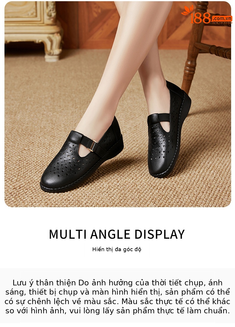 Dép sandal nữ da thật đế mềm thoáng khí, giày lỗ mùa hè — Đỏ rượu chi tiết 21
