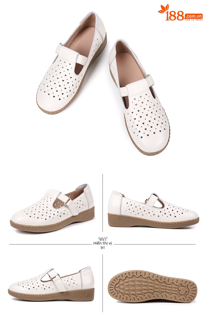 Dép sandal nữ da thật đế mềm thoáng khí, giày lỗ mùa hè — Đỏ rượu chi tiết 22