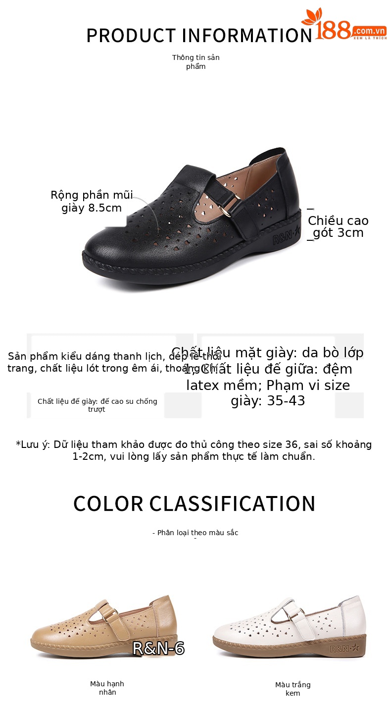 Dép sandal nữ da thật đế mềm thoáng khí, giày lỗ mùa hè — Đỏ rượu chi tiết 6