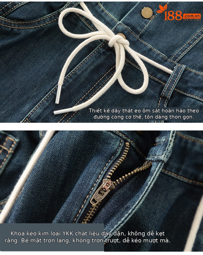 Váy liền hai dây denim cổ điển dáng chữ A thắt eo che hông dài — Xanh đá quý chi tiết 17