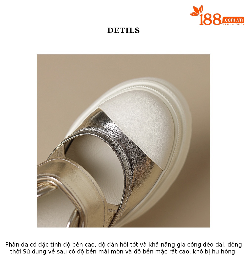 Dép lê đế dày 12cm nữ bít mũi phối màu quai Velcro — Màu vàng trắng, Màu trắng bạc chi tiết 13