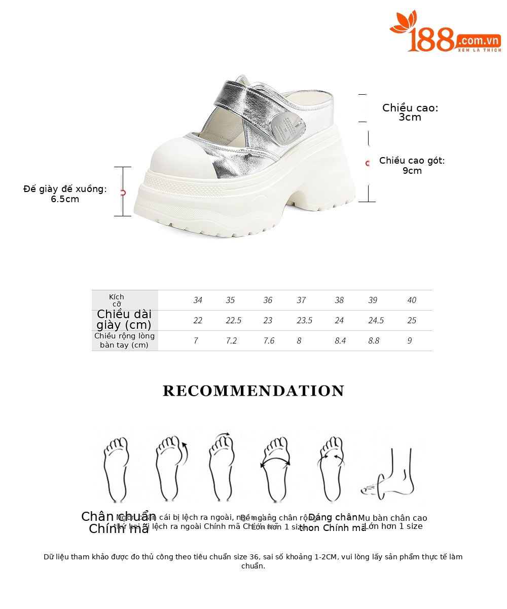 Dép lê đế dày 12cm nữ bít mũi phối màu quai Velcro — Màu vàng trắng, Màu trắng bạc chi tiết 3