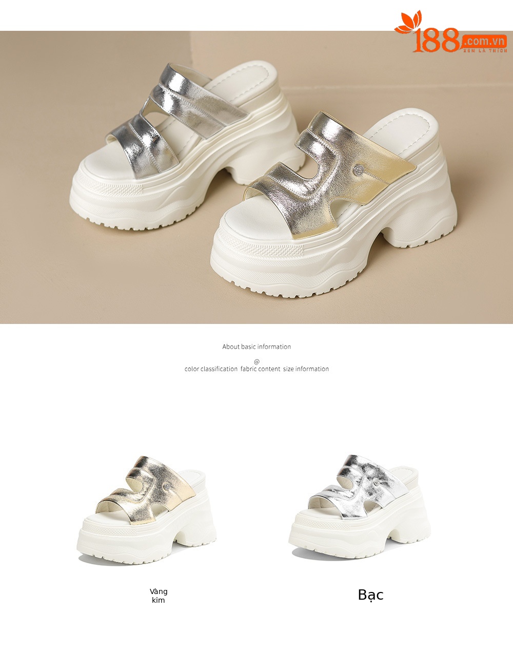 Dép sandal nữ quai ngang đế xuồng cao 12cm da thật đi biển mùa hè — đen, vàng sâm panh, Trắng, bạc chi tiết 4