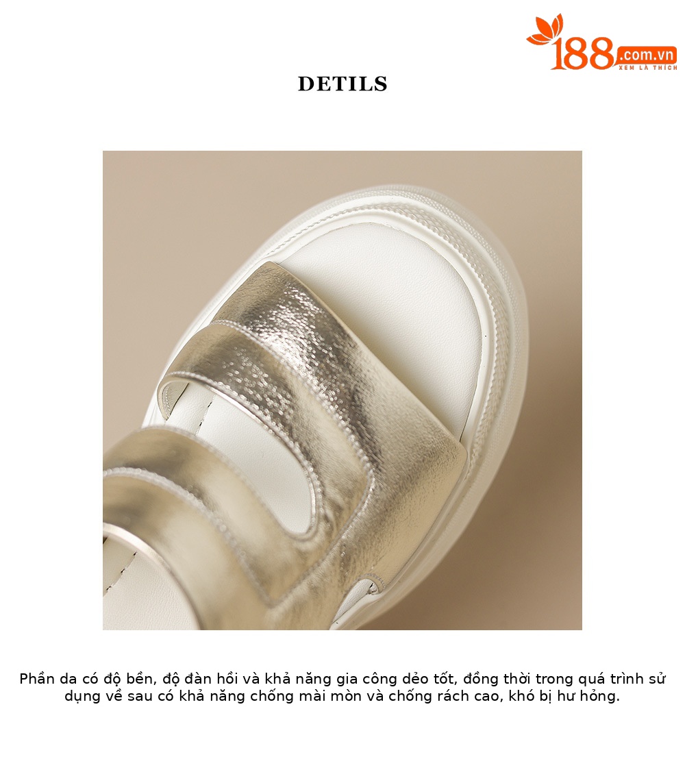 Dép sandal nữ quai ngang đế xuồng cao 12cm da thật đi biển mùa hè — đen, vàng sâm panh, Trắng, bạc chi tiết 15