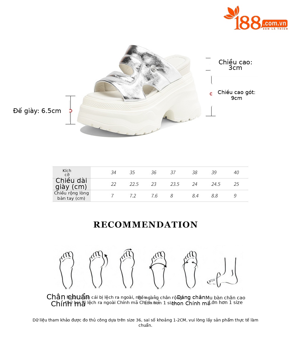 Dép sandal nữ quai ngang đế xuồng cao 12cm da thật đi biển mùa hè — đen, vàng sâm panh, Trắng, bạc chi tiết 3